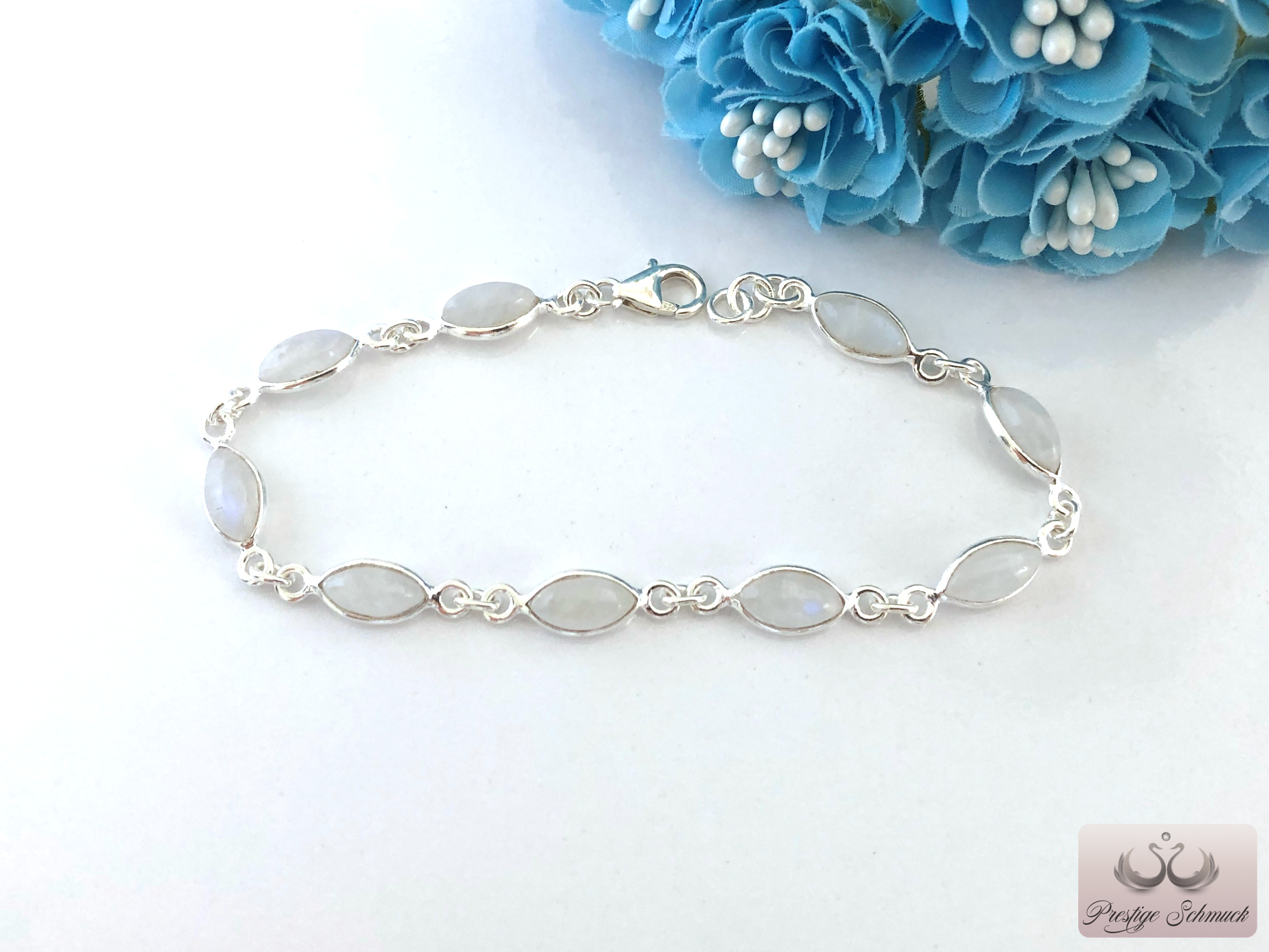 Mondstein Armband mit 925 Silber (MON 9)